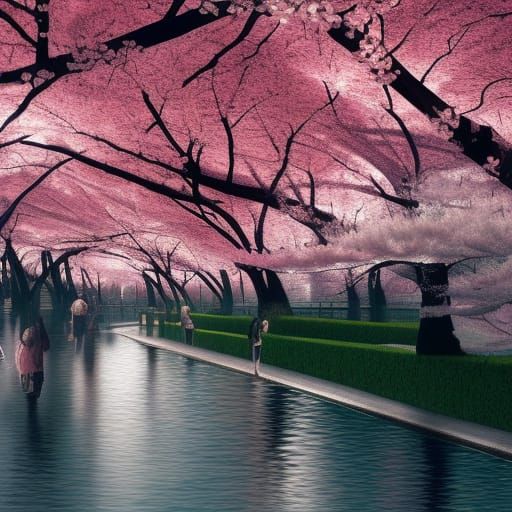 Intricate Cherry Blossom Digital Matte Painting
