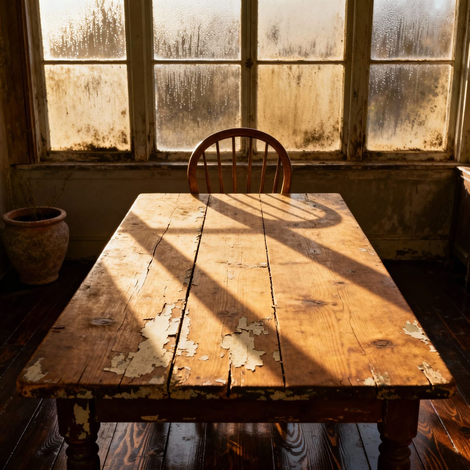 Sun-Drenched Rustic Room with Antique Window and Chair