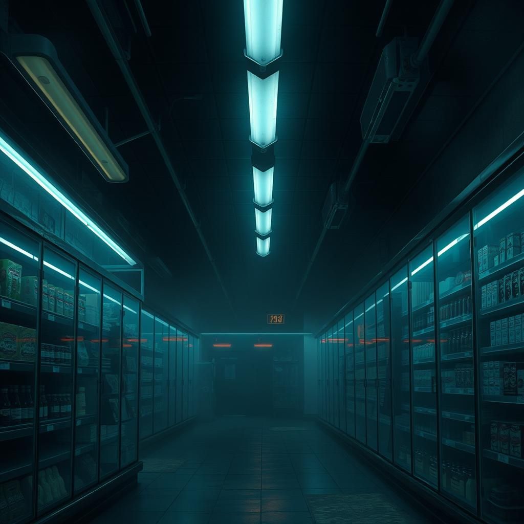 Eerie Supermarket Aisle in Dark Fantasy Style