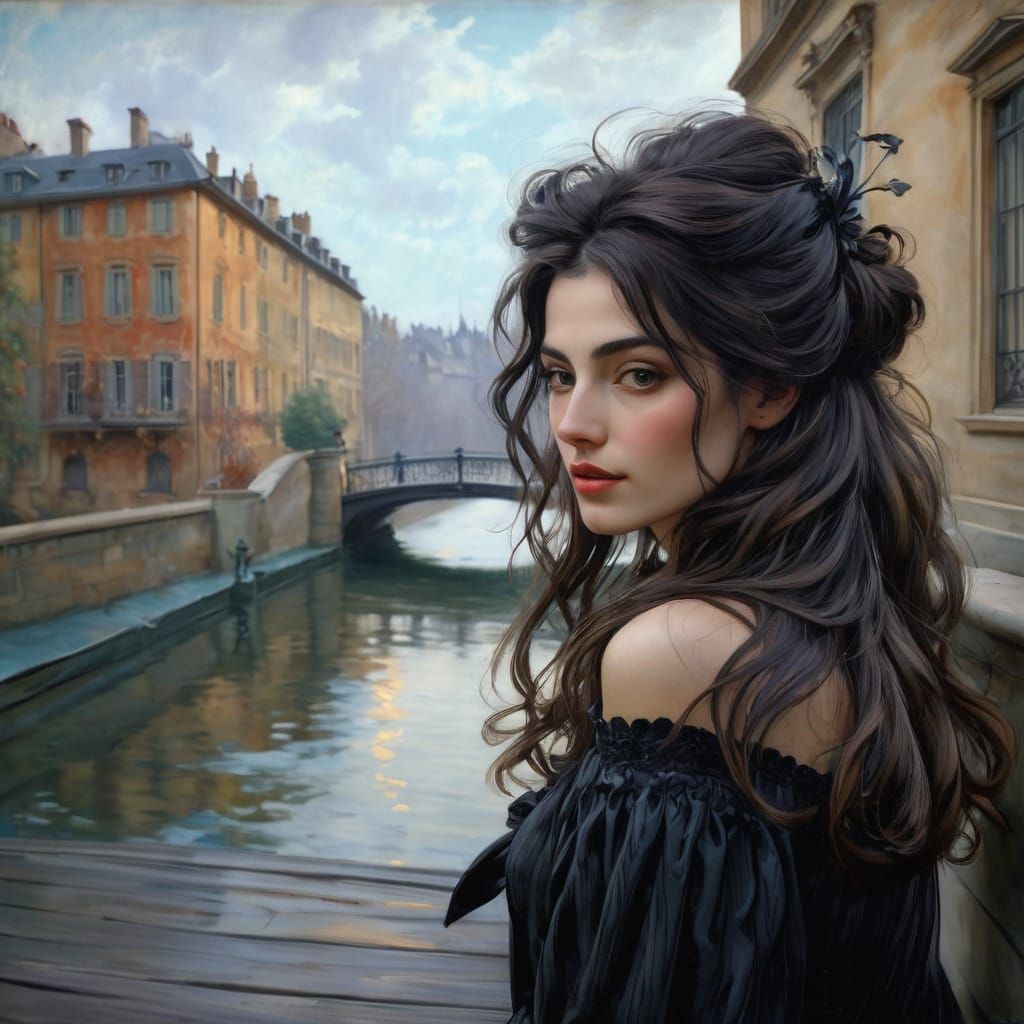 Girl on a Bridge in Watercolor