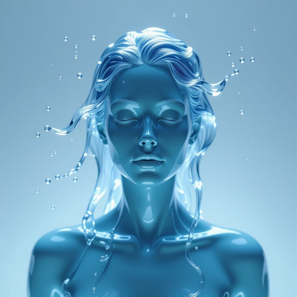 Liquid Water Woman Sculpture in Surreal Fluid Realism