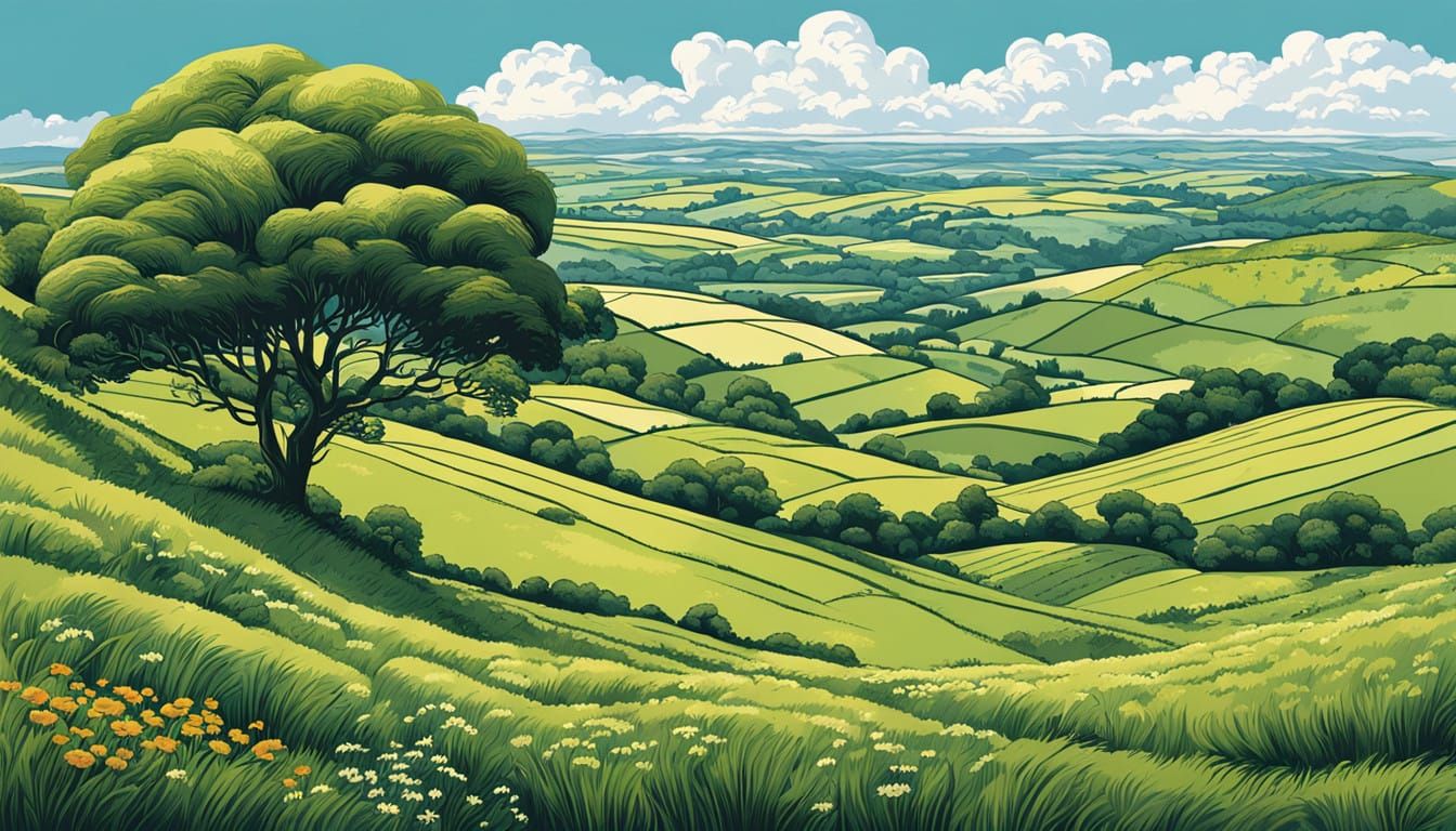 English Countryside in Whimsical Watercolor Style