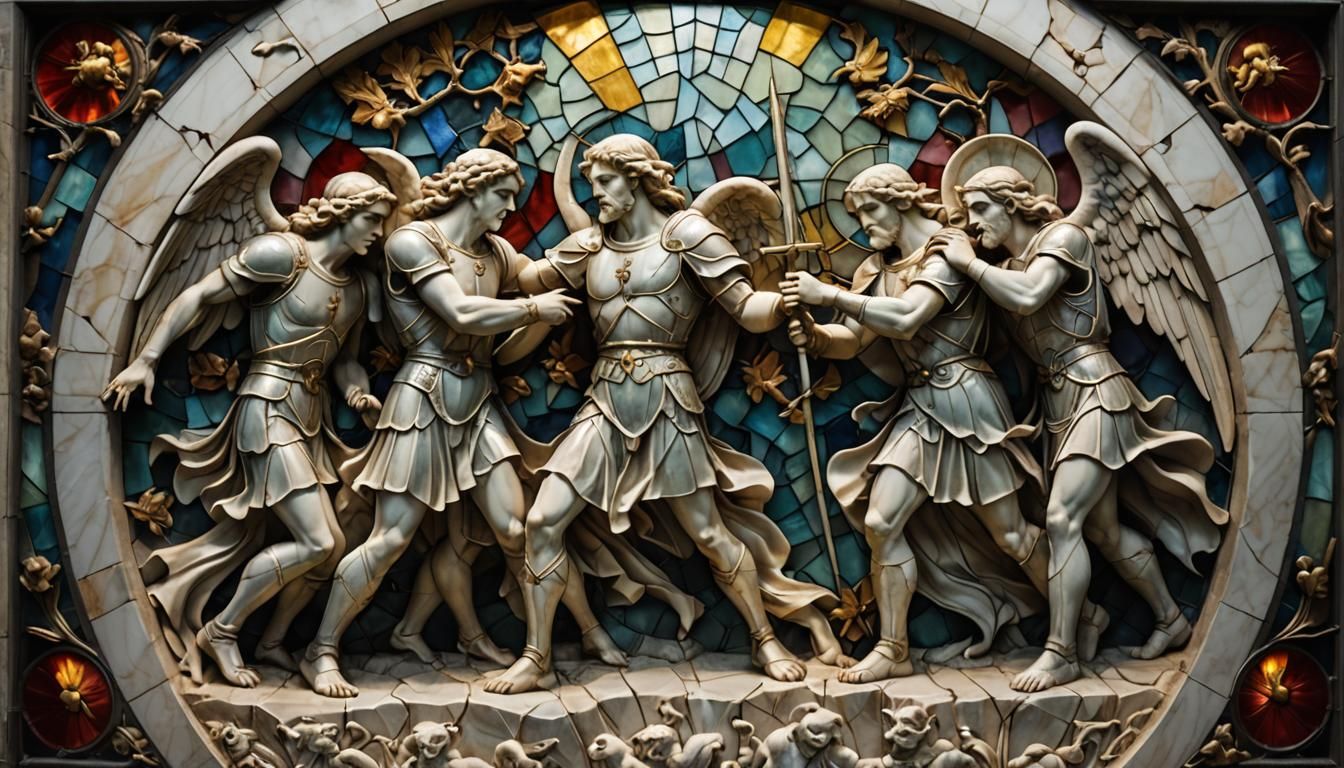 Archangels vs Demons Bas-Relief in Lalique Style