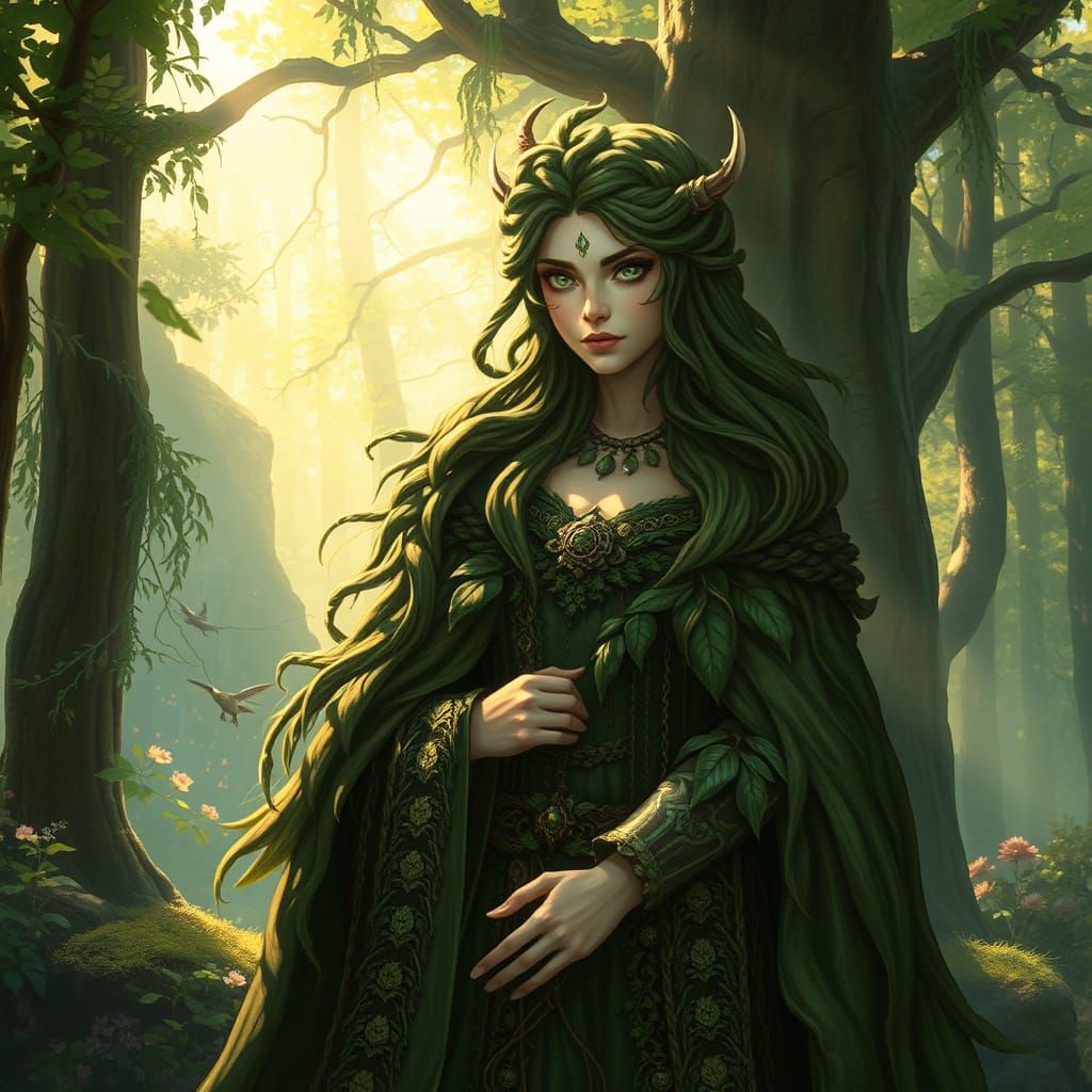 Forest Empress in Sunlit Glade, Alphonse Mucha Style