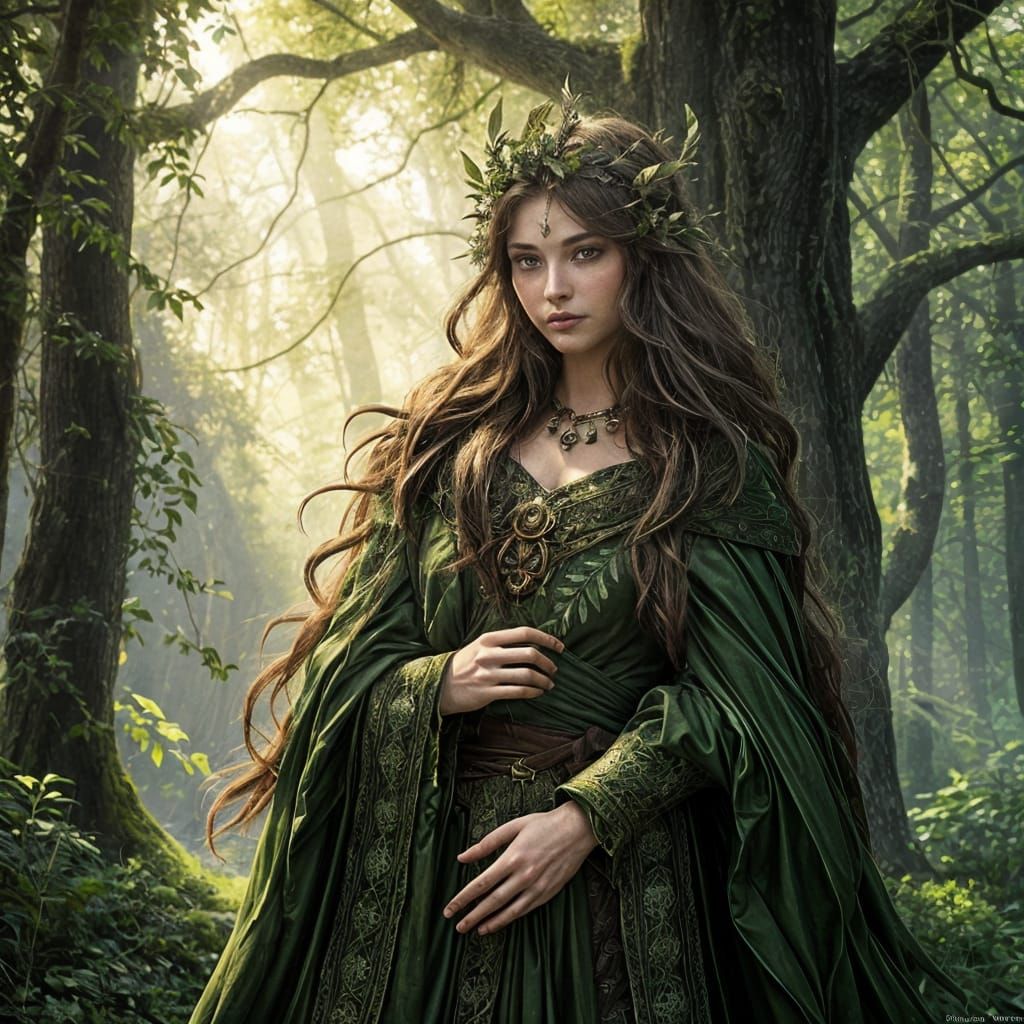 Forest Empress in Sunlit Glade, Art Nouveau Style