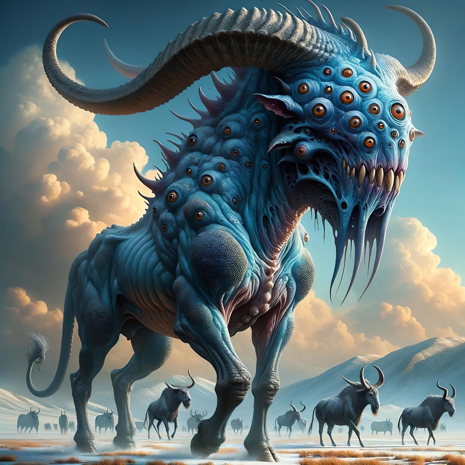 Fantasy Illustration of a Blue-Skinned Centaur Monster