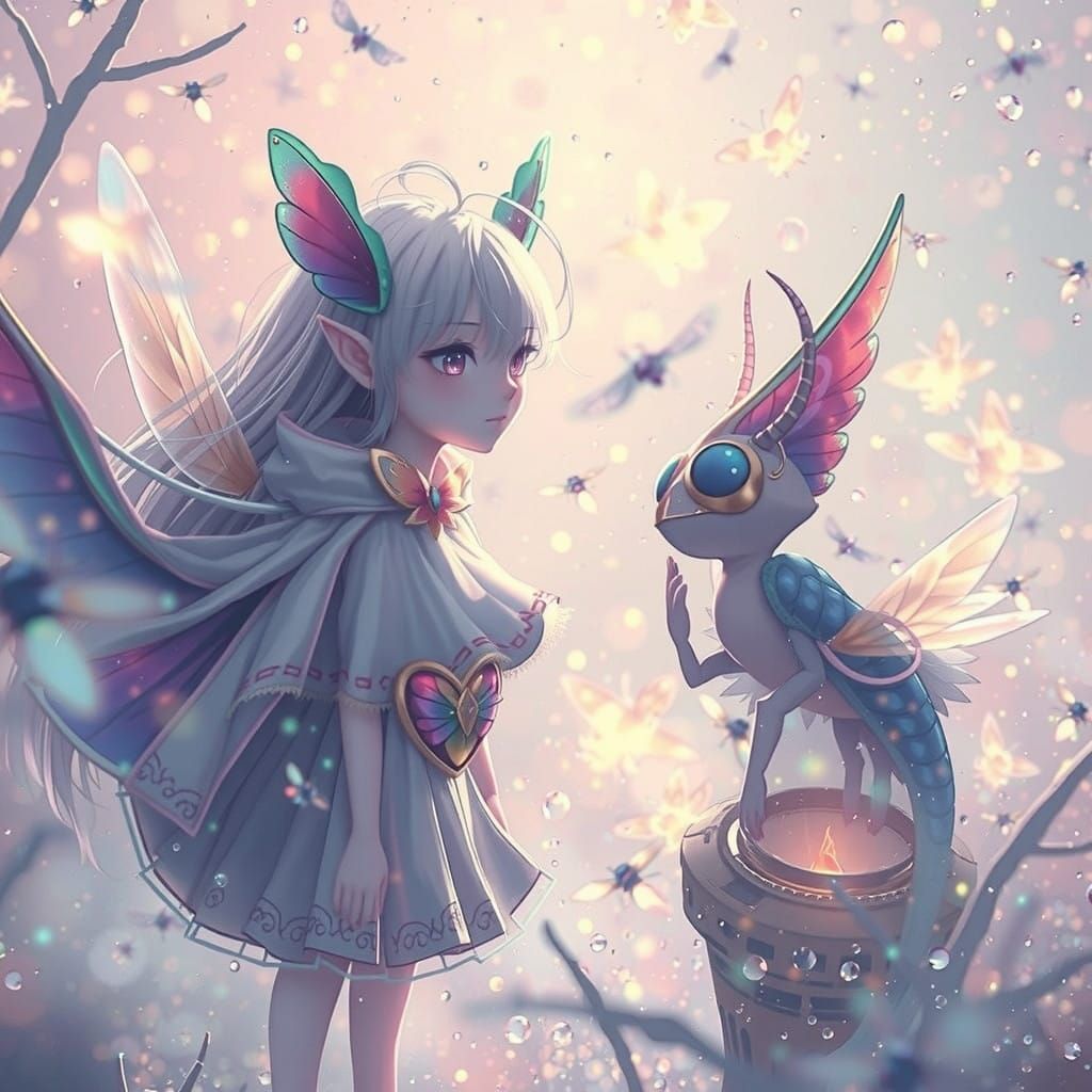 Digital Anime Firefly in Mystical Flame Scene