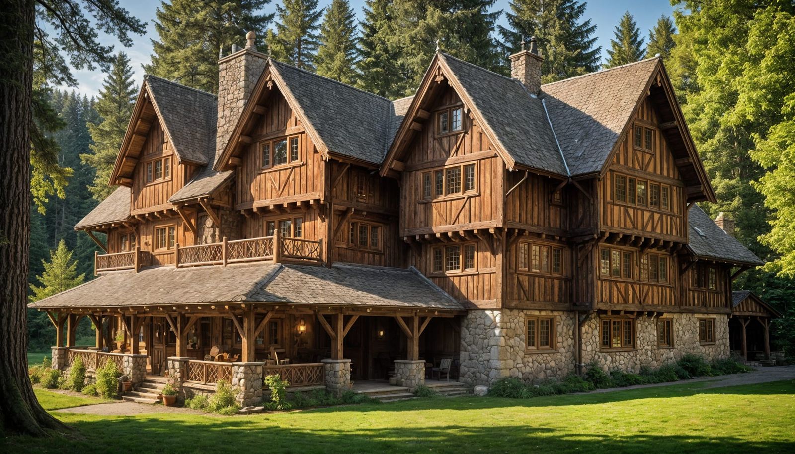 Majestic Half-Timbered Lodge in Pine Woods