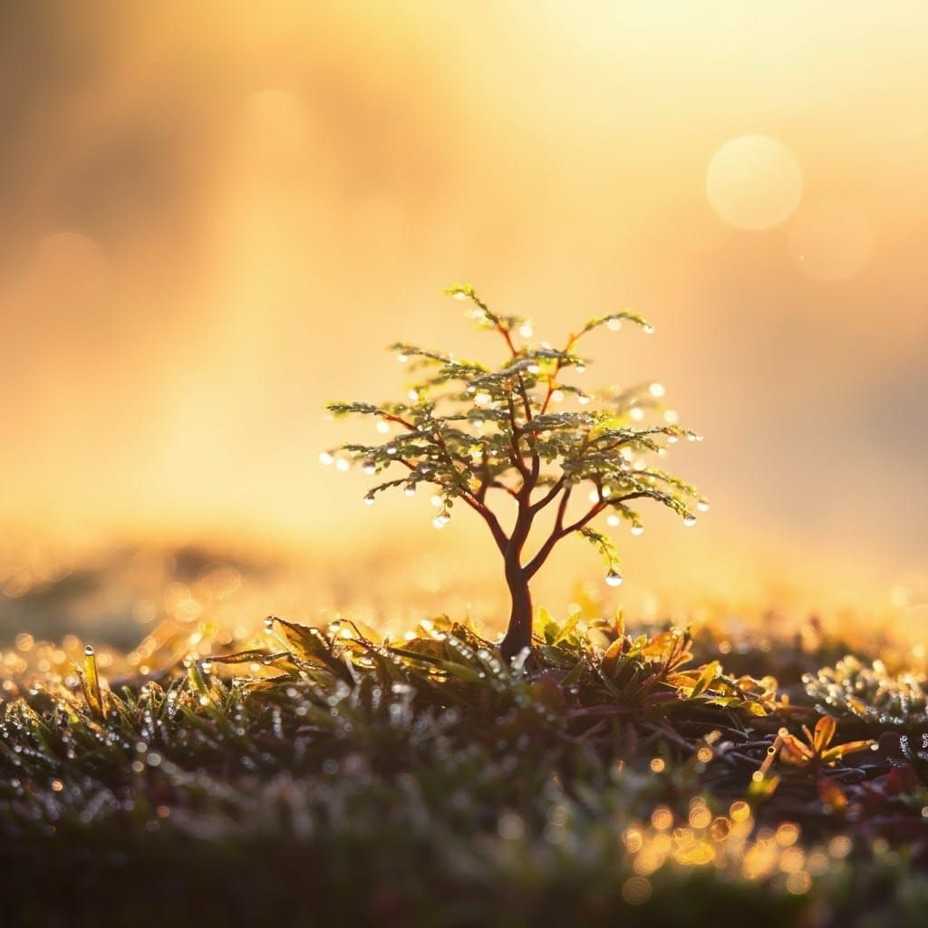 Miniature Tree at Dawn in Dreamy Golden Light