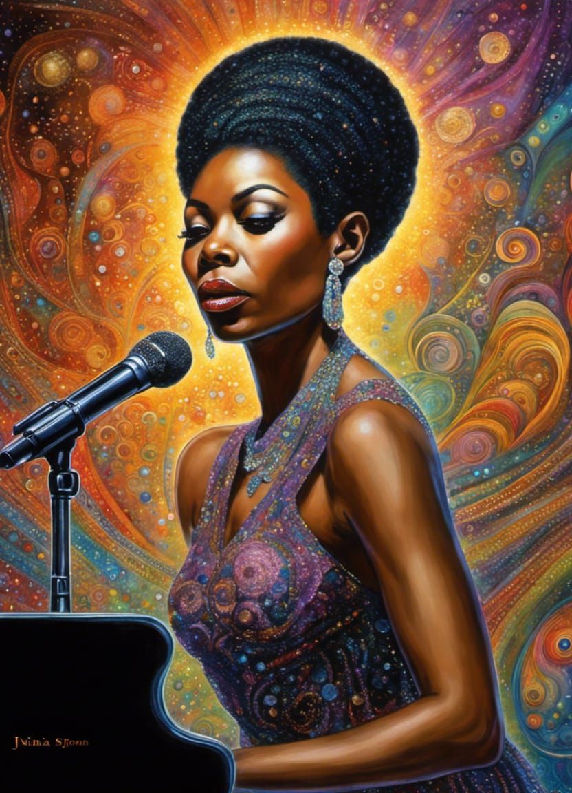Nina Simone Portrait in Kinetic Pointillism