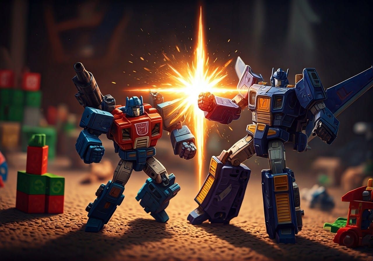 Toy Robot Battle in Child's Room, Sci-Fi Concept Art