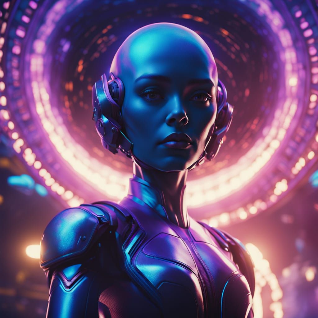 Retro-Futuristic Alien Goddess in Swirling Nebula