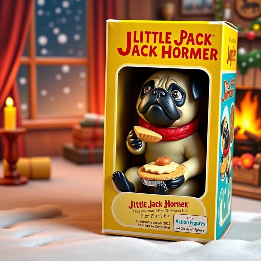 Comical Pug Action Figure in Vintage-Style Box