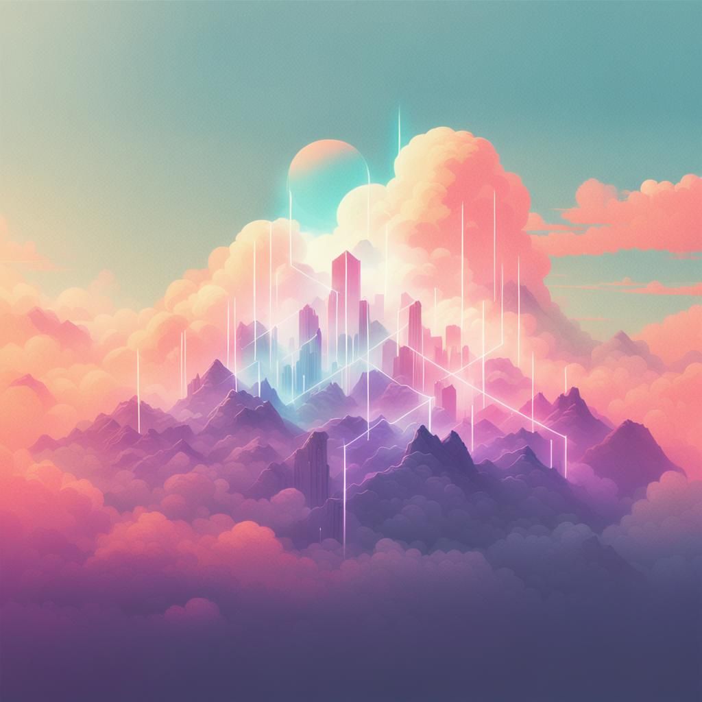 Abstract Cloudscape Album Cover in Vaporwave Style