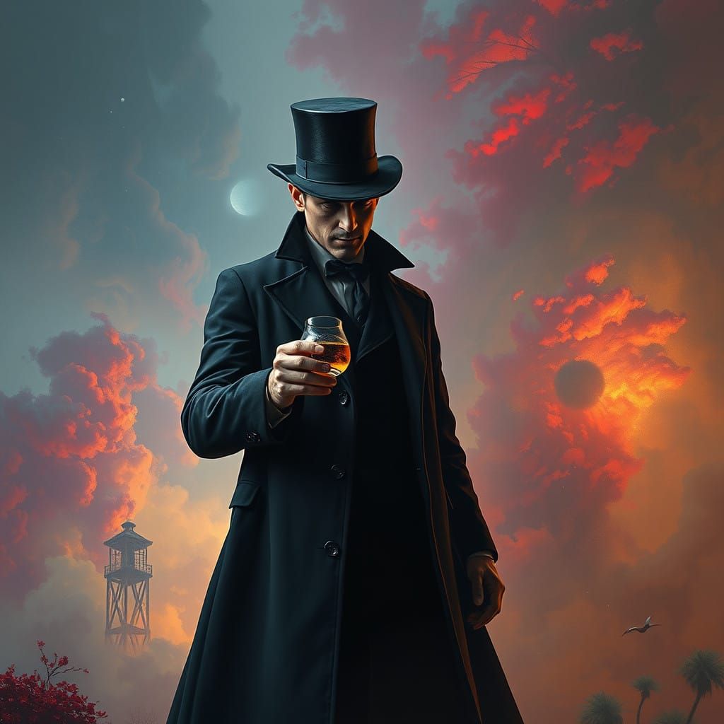 Mysterious Victorian Gentleman in a Dreamlike Realm