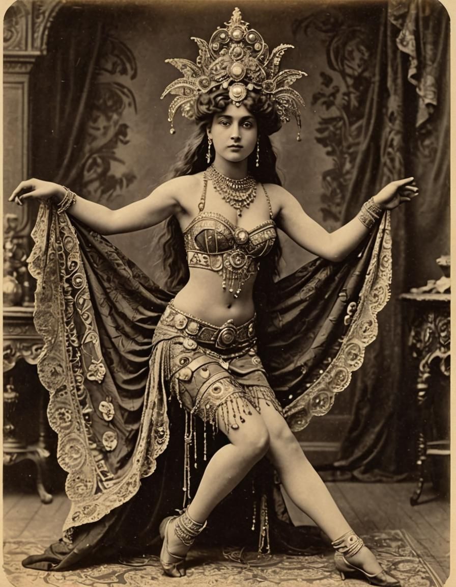 Vintage Exotic Dancer French Postcard in Art Nouveau Style