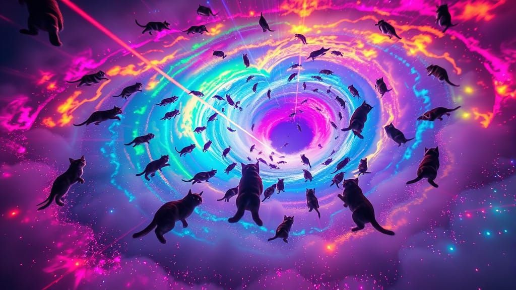 Vortex of Radiant Cats in Hyperdynamic Storm