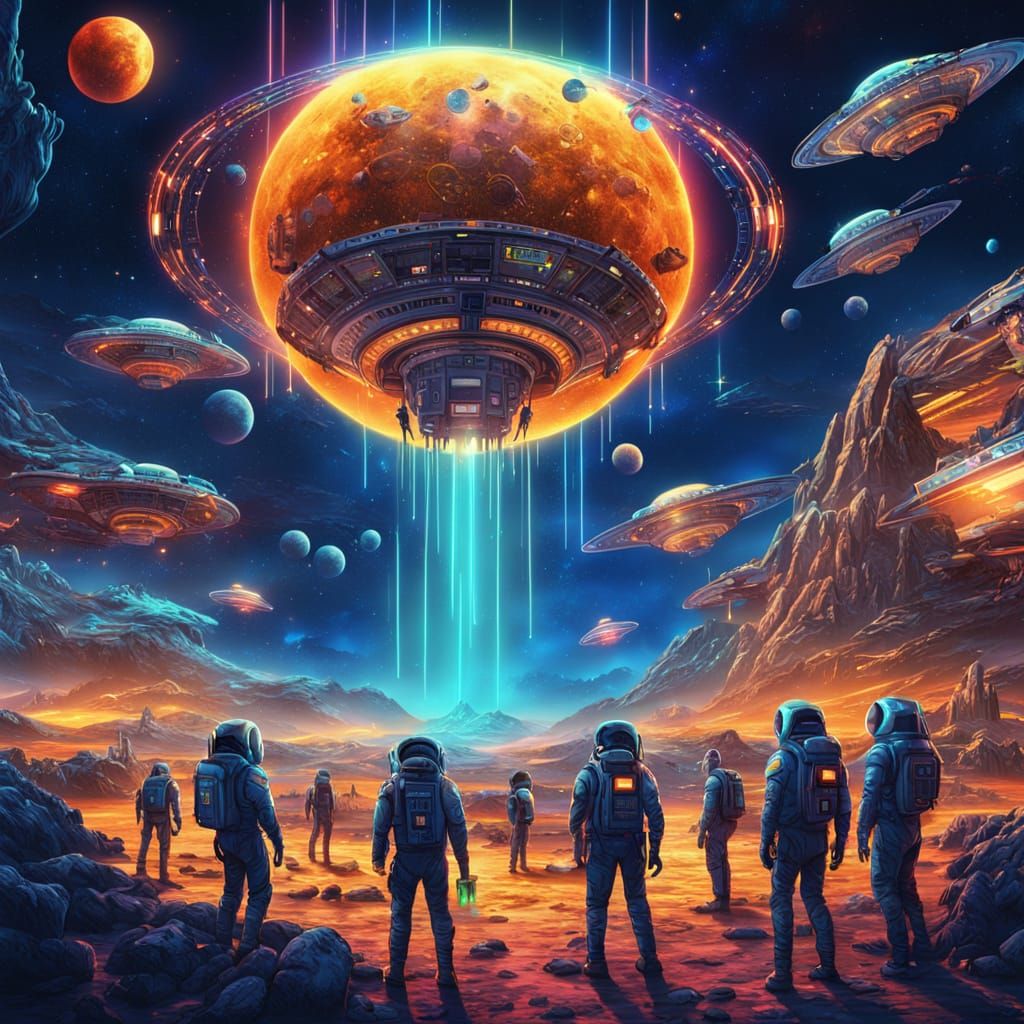 Alien Encounter in Space: Digital Illustration