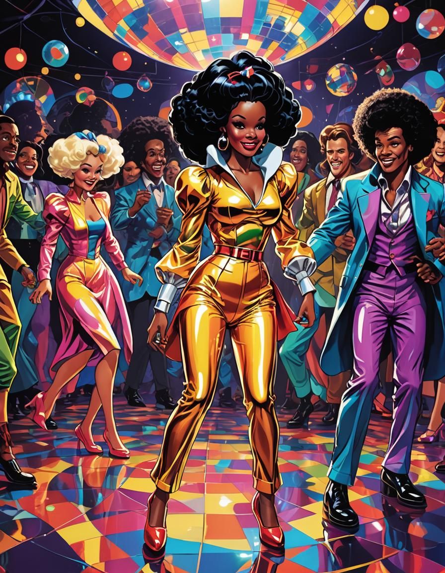 Snow White and Dwarfs Dancing in Retro Disco Style