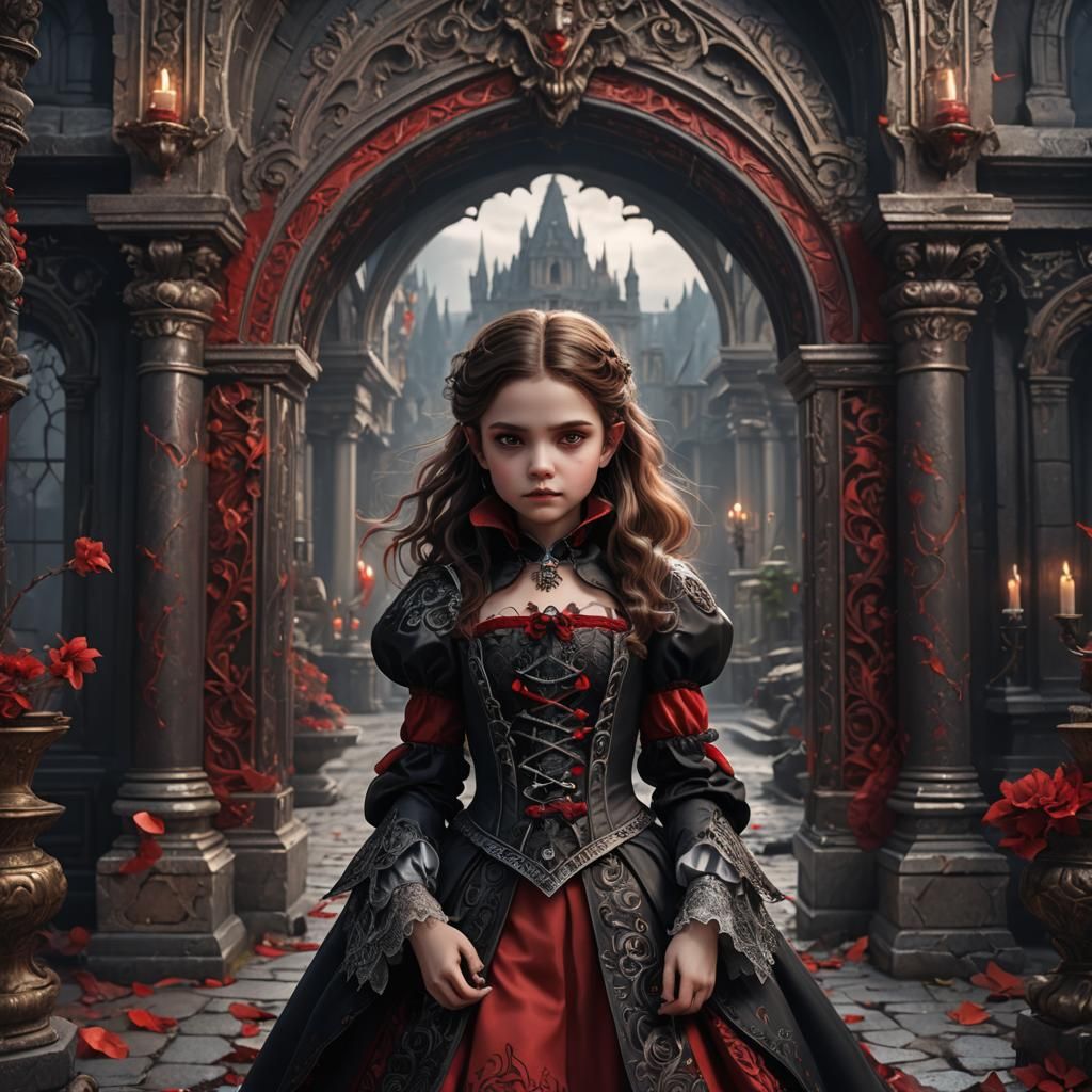 Cute Vampire Girl in Baroque Style, Detailed Matte Painting