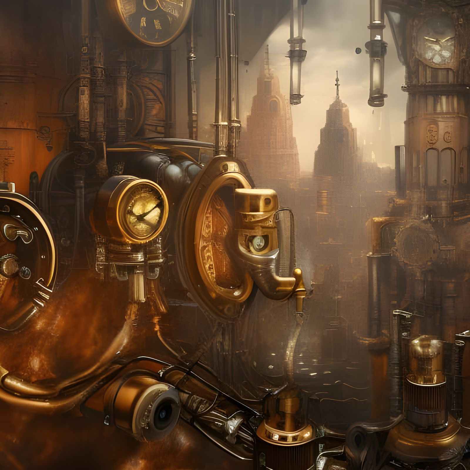 Steampunk Machine Watched by Monks in Detailed Matte Paintin...