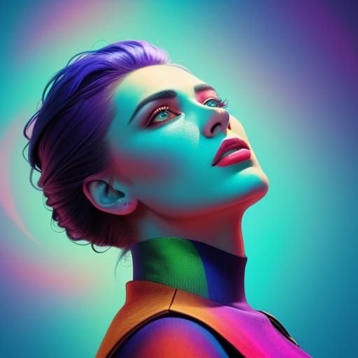Woman Looking Upward in Hyperrealistic Style