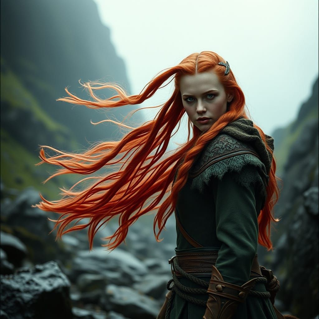 Gaelic Sorceress in Misty Scottish Forest, Cinematic Style