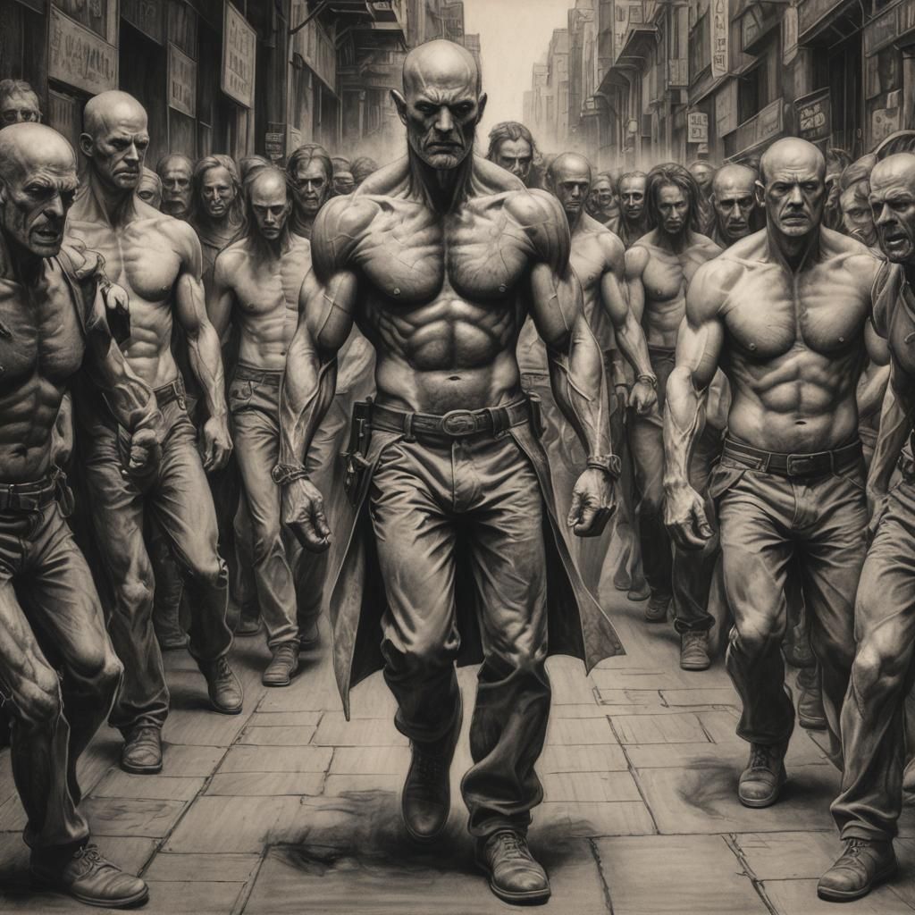 Powerful Figure Walking: Hyperdetailed Charcoal Drawing