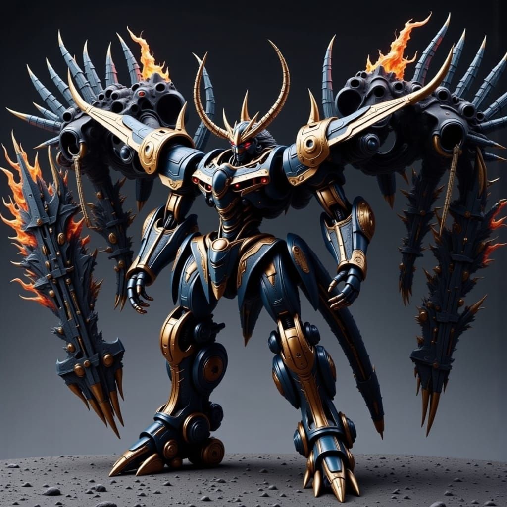 Glowing Mobile Suit Carries Golden Mace in Blazing Battle
