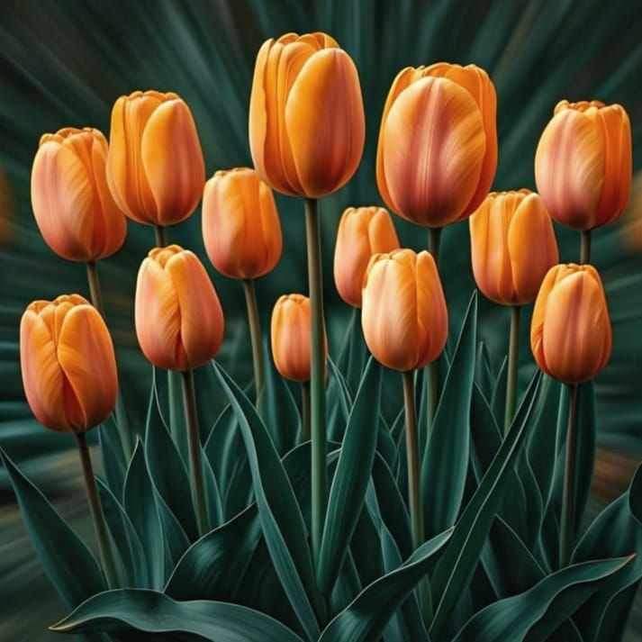 Abstract Cubist Tulips Field in Surreal Style