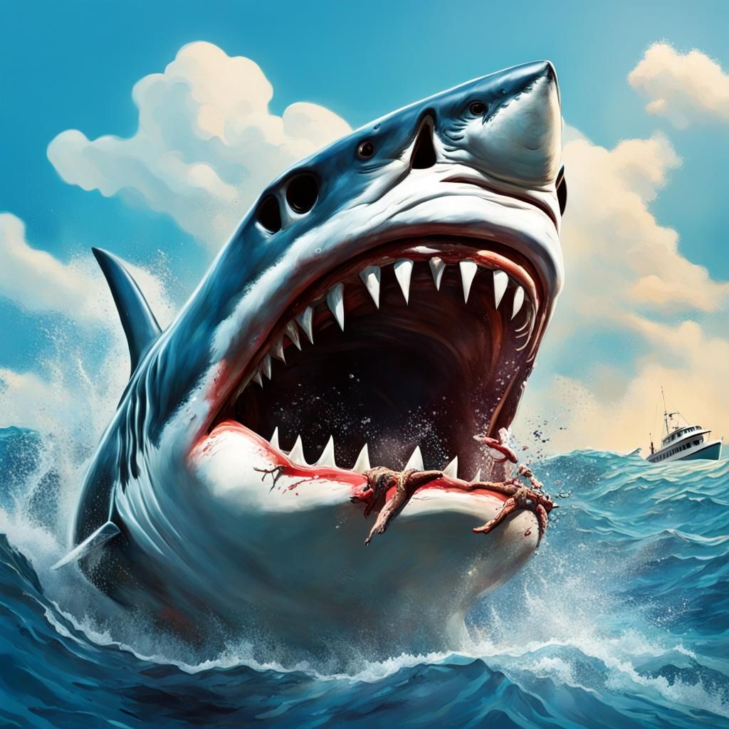 Hyperrealistic Shark Attack on Boat in Daylight