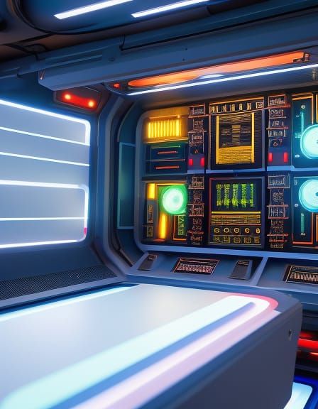 Detailed Spaceship Computer Control Panel in Sci-Fi Style