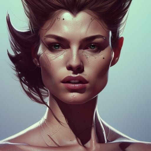 Detailed Wolverine Woman Portrait in Art Nouveau Style