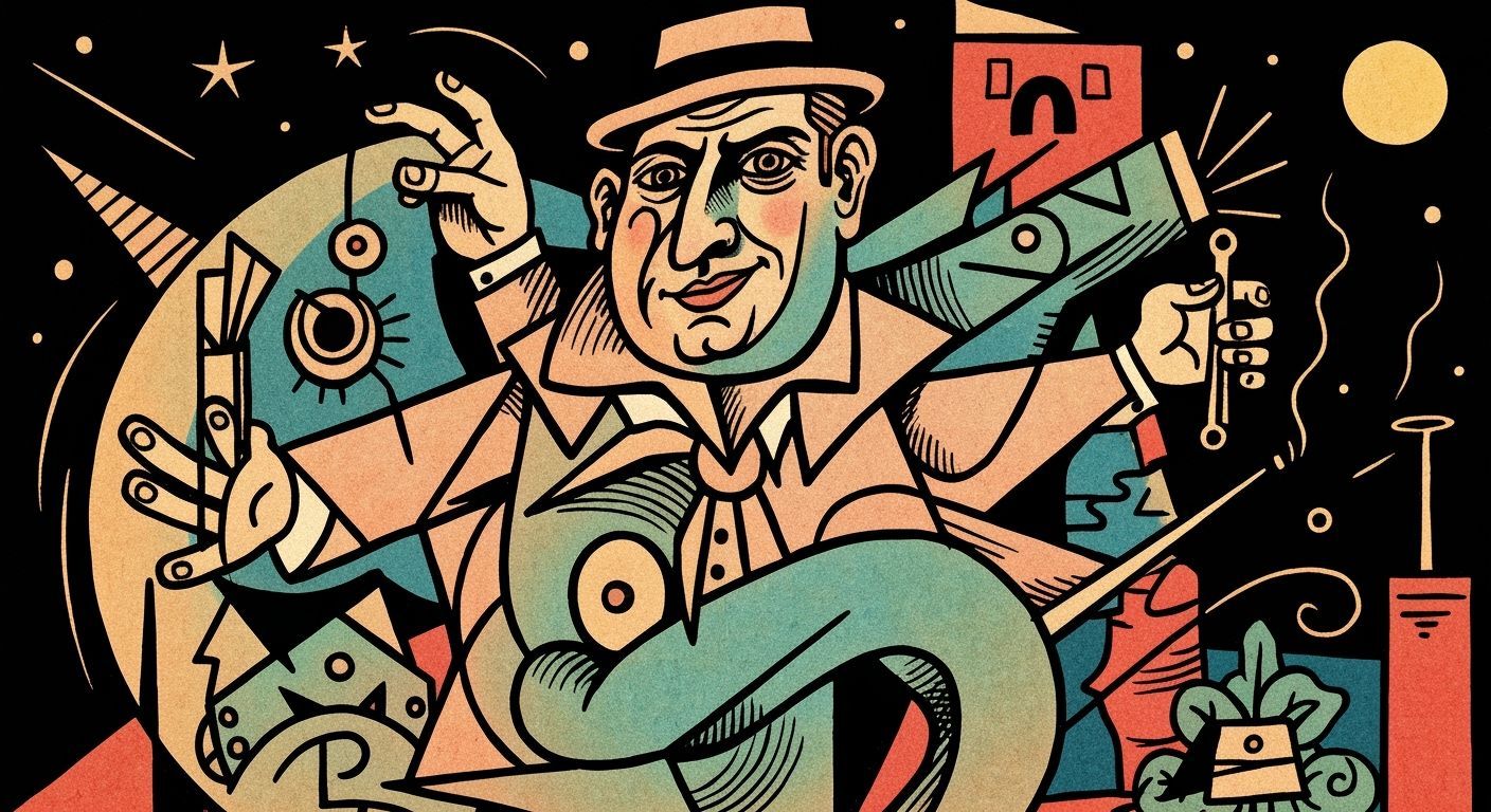 Abstract Ligne Claire Figure in Surreal Cubist Style