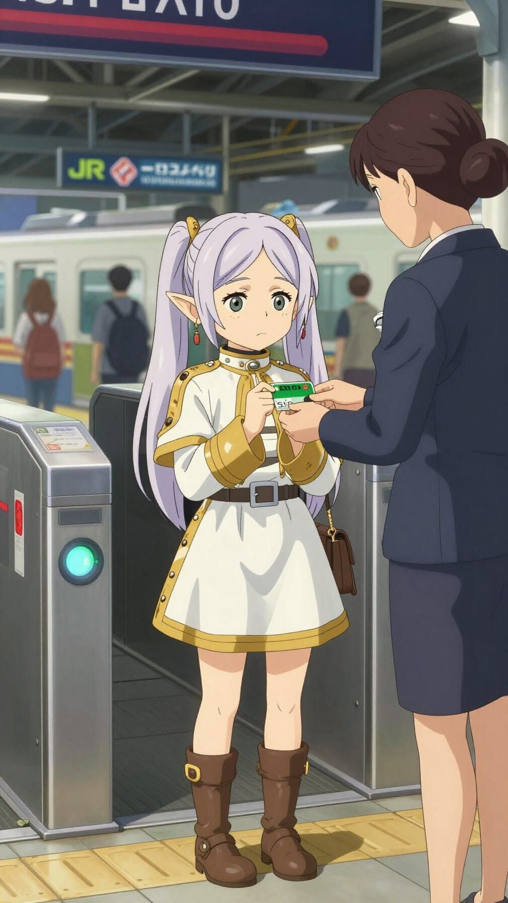 Anime Frieren Confused at Tokyo Station Turnstiles