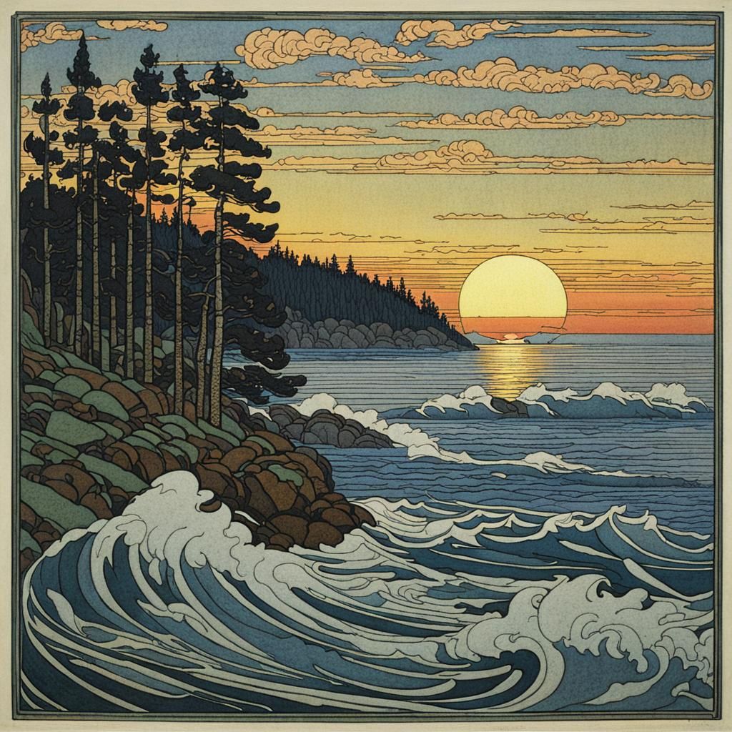 Magical Seascape in Bilibin Style
