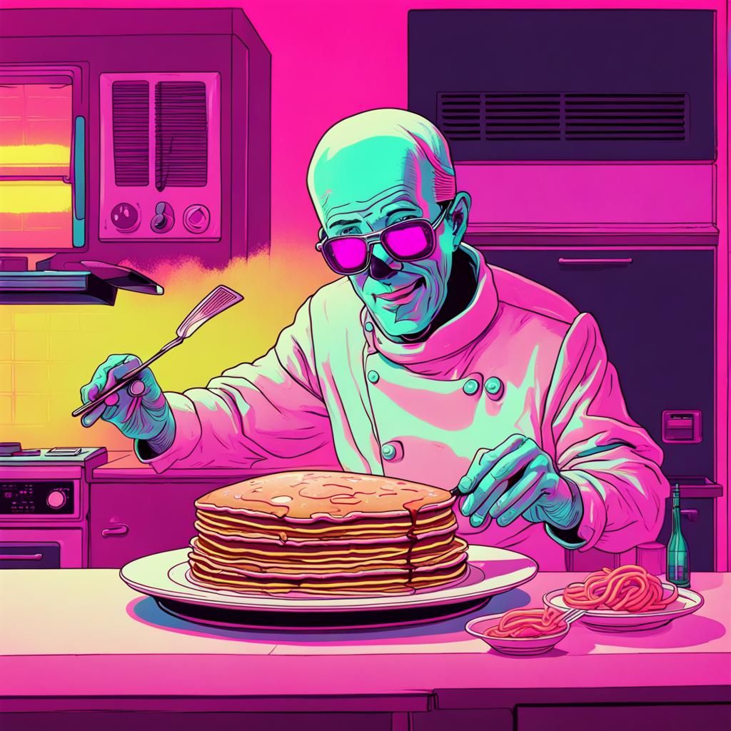 Ghostly Pancakes in Synthwave Neon Style