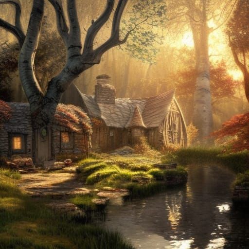 Hobbitcore Cottage Village in Golden Aspen Forest