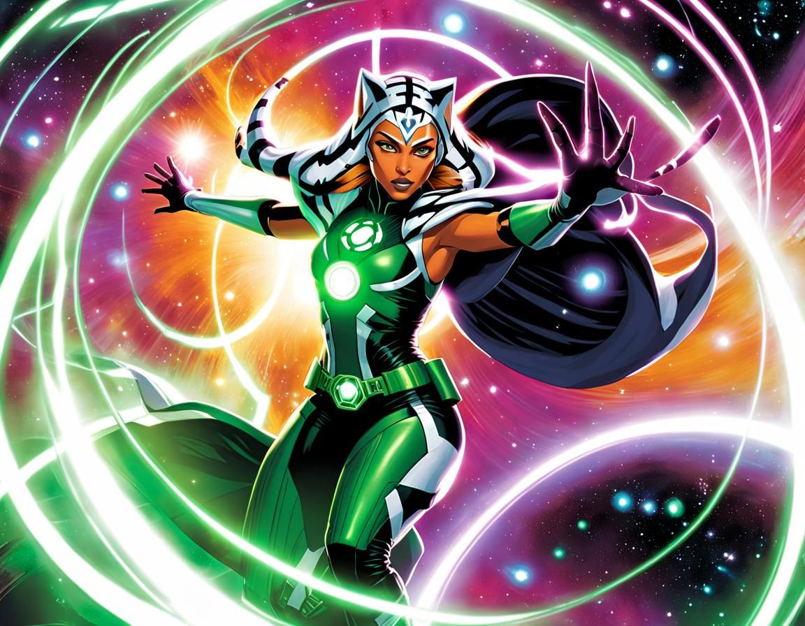 Ahsoka Tano as Green Lantern in Cyberpunk Style