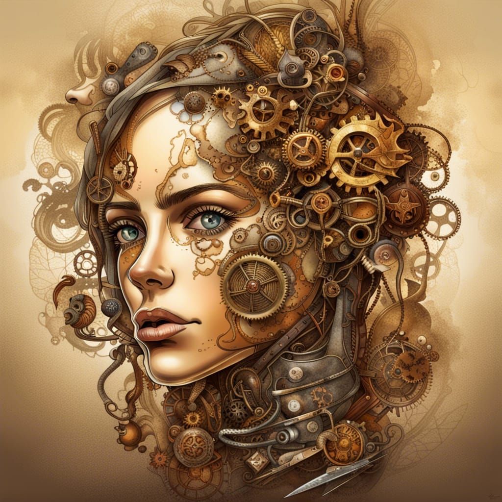 Steampunk Woman's Face Illustrates Climate Change