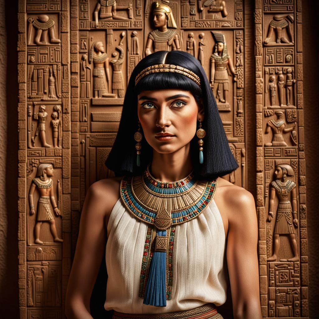 Egyptian Portrait with Traditional Hairstyle and Kohl Makeup