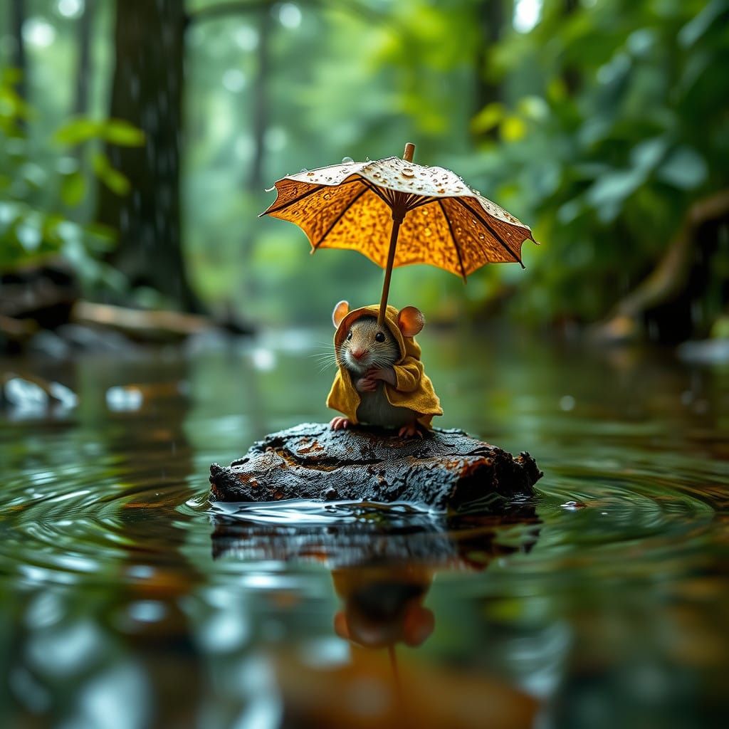 Serene Forest Scene in Rainy Conditions Captured in Vibrant...