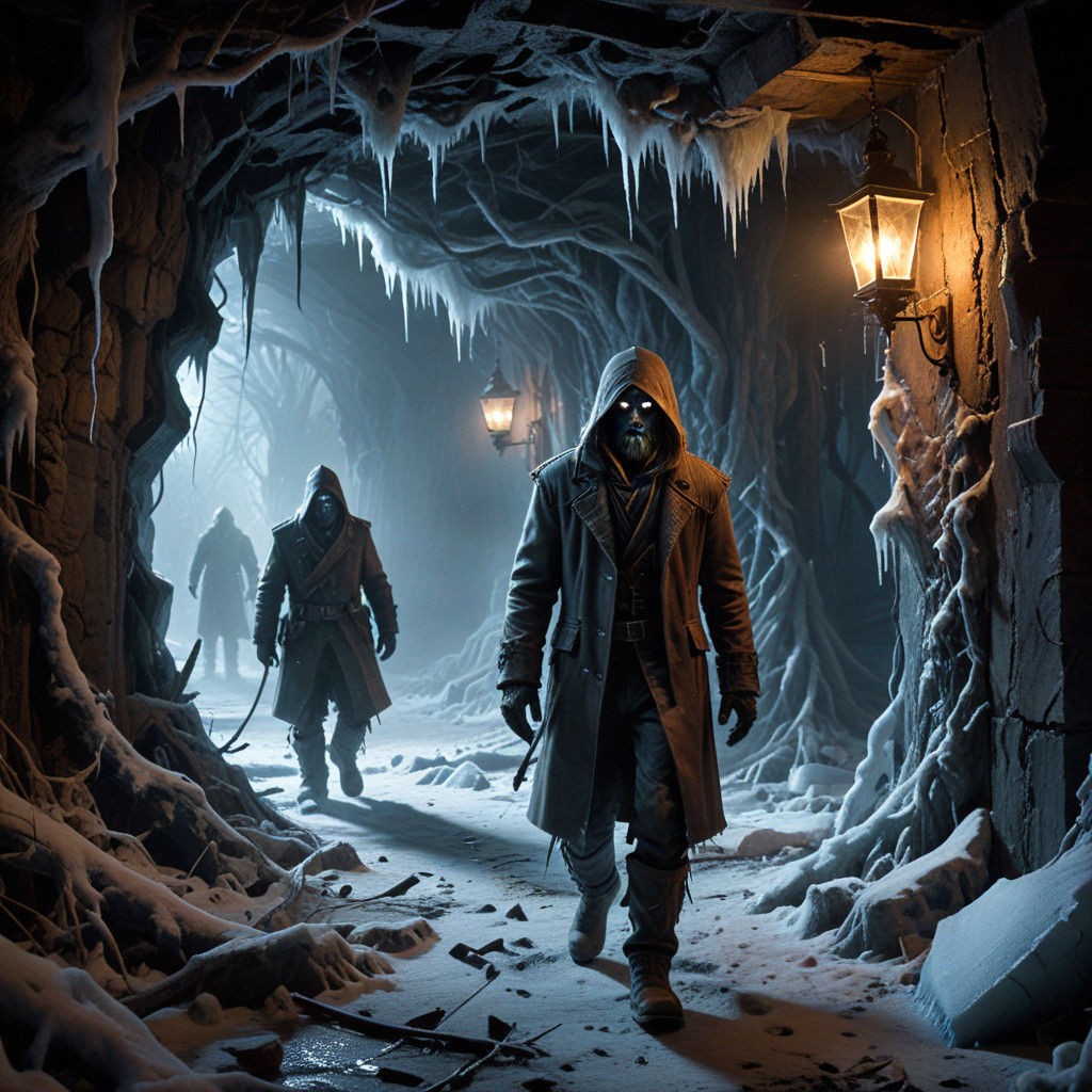 Haunting Winter Nightmare Scene in Cyberpunk Style