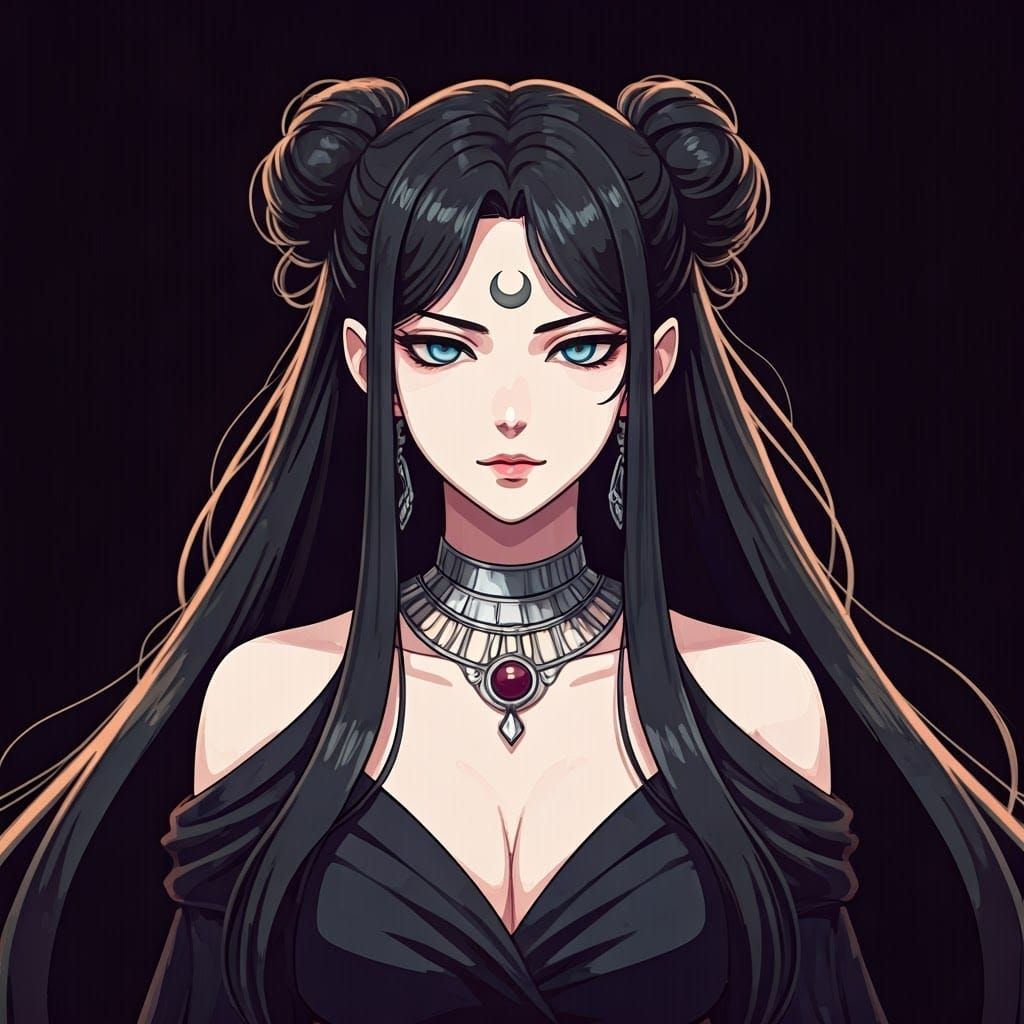 Evil Queen Nehelenia with Long Black Hair and Jewelry