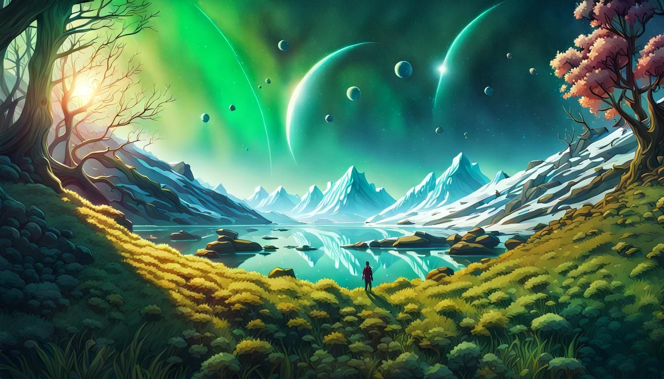 Winter to Spring Split Image in Cel-Shaded Style