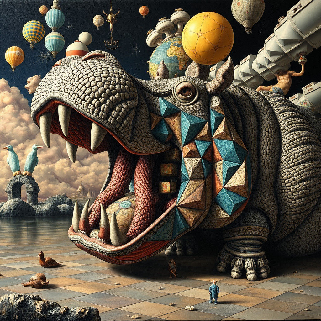 Surreal Tetris Hippo in Romanesque Style