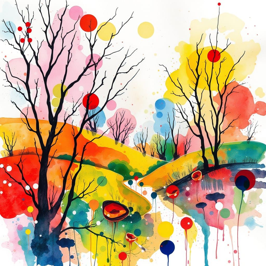 Vibrant Spring Landscape in Abstract Watercolour