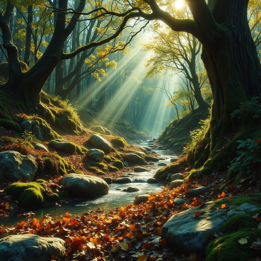 Serene Forest Clearing with Dappled Sunlight