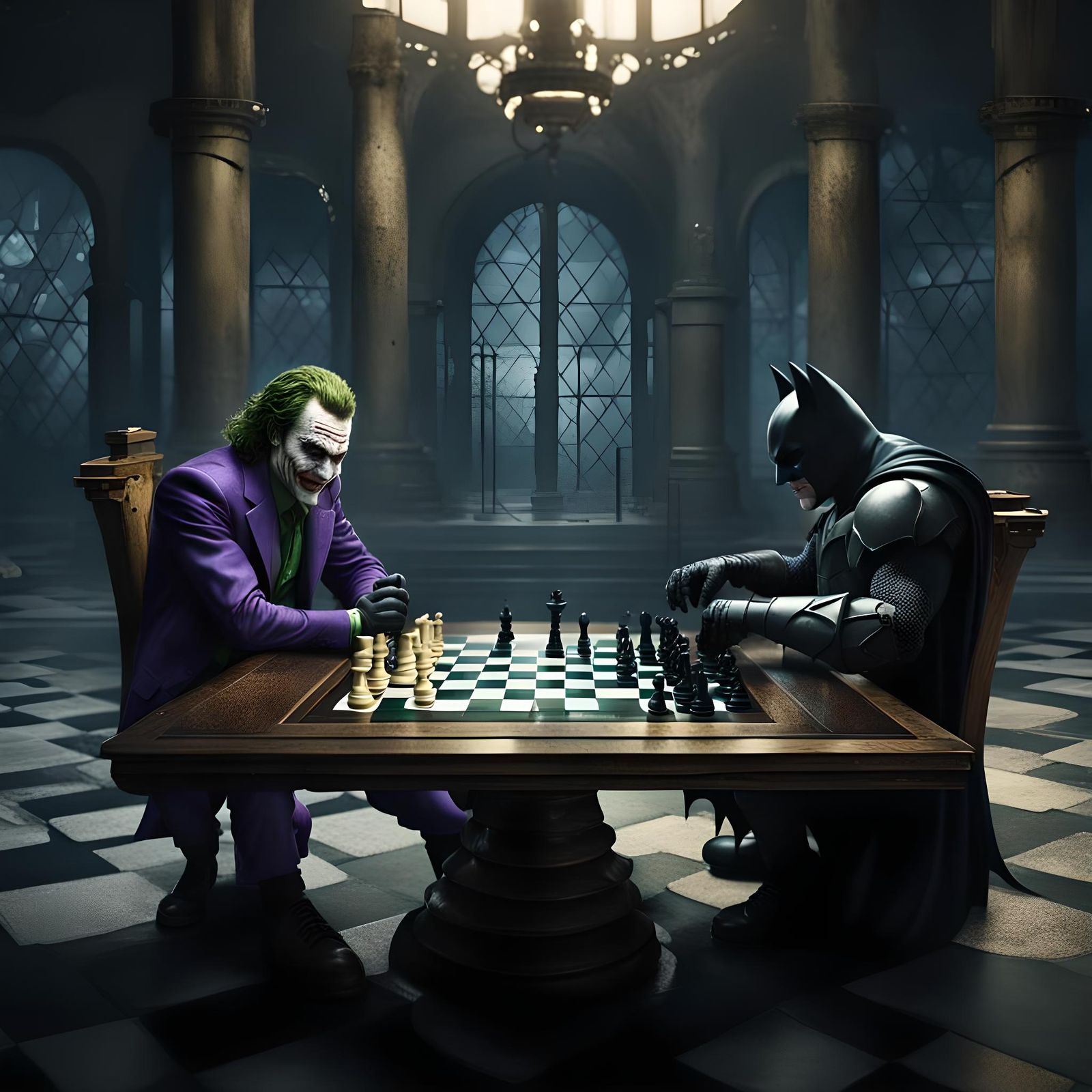 Joker Versus Batman in Hyperrealistic Chess Match