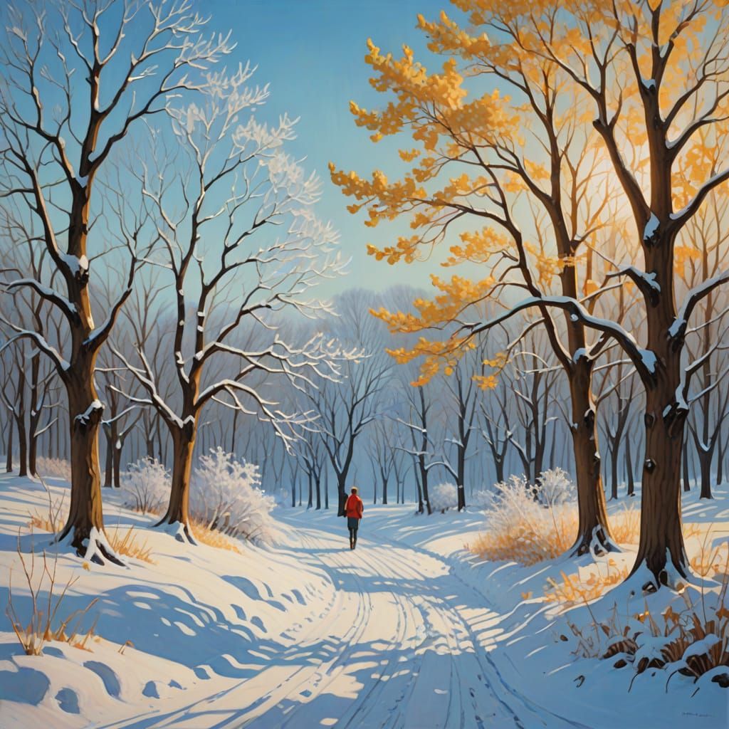 Whimsical Summer and Winter Landscape in Dreamy Oil Painting